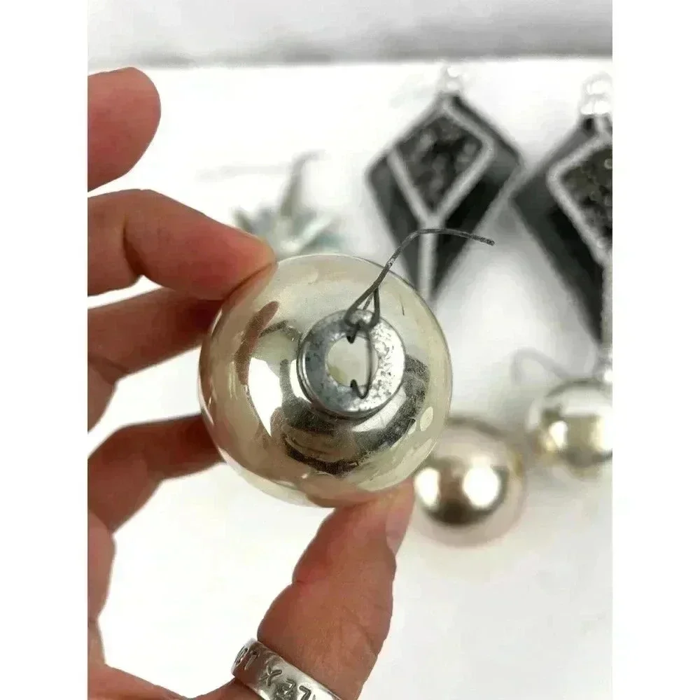 VTG Lot of 8 Mercury‎ Glass Ornaments Mirror Heart Bell Stars Holiday Christmas